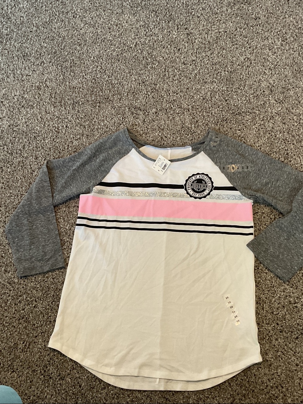 Justice White, Pink & Gray Long Sleeve Raglan Top